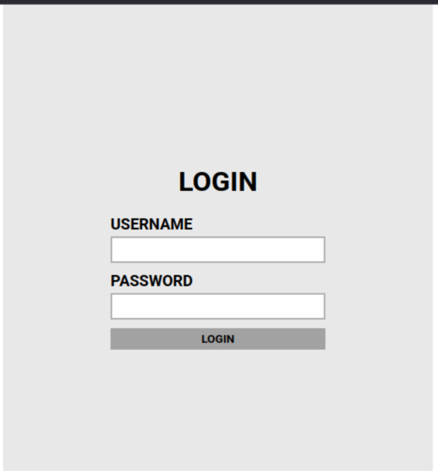 a login page with a grey background. The heading reads “Login”, the two fields have smaller headings that read “Username” and “Password” respectively